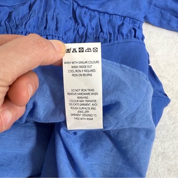 NEW Amalie the Label by Showpo Khaila LInen Lunge Puff Sleeve Mini Dress Blue 6 - Picture 11 of 15